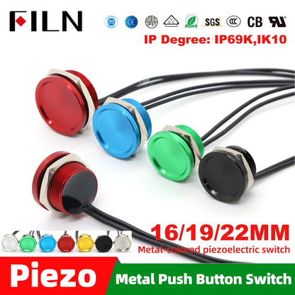 FILN Piezo Push Button Switch Waterproof IP68 16mm 19mm 22mm Industrial Medical Marine  Protection Pulse Output Touch Switch