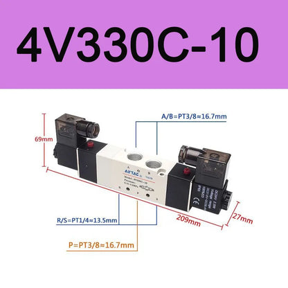 AirTAC 4V130C-06 4V230C-08 4V330C-10 4V430C-15 Pneumatic Air Solenoid Valve 5 Port 3 Position Way Reversing  12V 24V 110V 220V