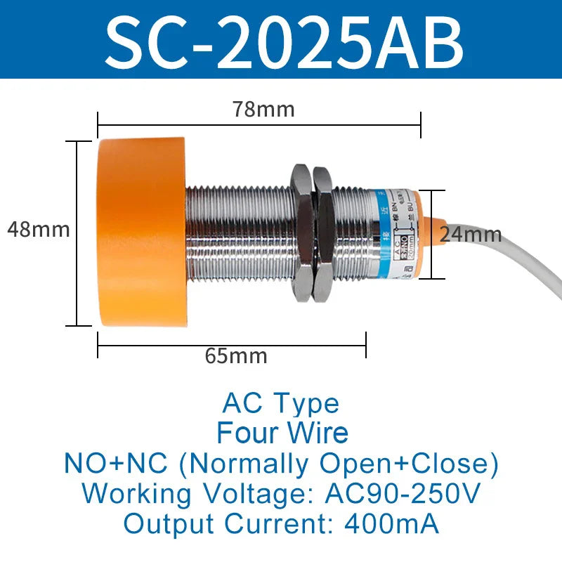 1.1 Meters Inductive Proximity Switch Sensor Waterproof SC-3020A Three Wire NPN PNP NO NC 24V DC AC M40 20mm