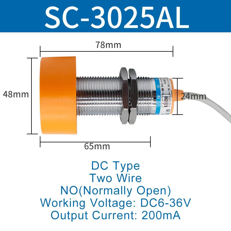 1.1 Meters Inductive Proximity Switch Sensor Waterproof SC-3020A Three Wire NPN PNP NO NC 24V DC AC M40 20mm