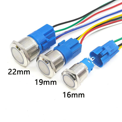 10pcs Momentary Switch 12v Metal Push Button Latching 16mm 19mm 22mm Red Blue LED Light Start Stop PC Power 3v 5v 6v 24v 220v