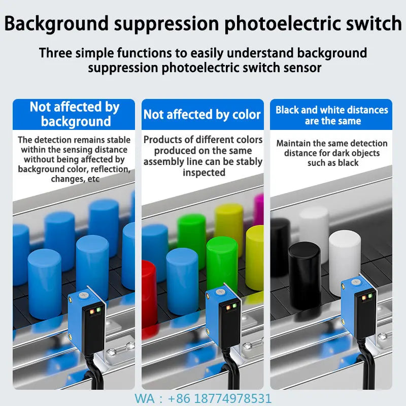 10-300mm Sensing Distance Infrared Diffuse Reflection BackgroundPNP/NPN NO/NC IP67 Optical Sensor DC10-30V Adjustable