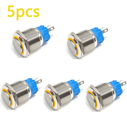 5 pcs Metal Push Button Switch Waterproof Momentary Latching 16mm 19mm 22mm Ring Lamp   LED Light 5V 6V 12V 24V 220V Red Blue