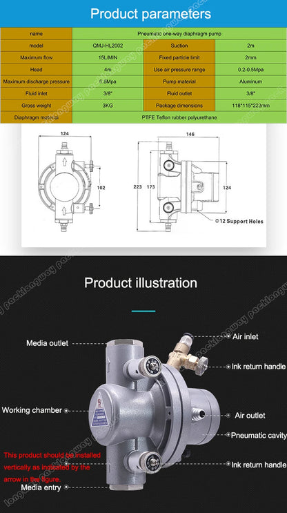 Bomba de Circulación de Tinta/Agua Neumática de Una Vía para Máquina de Impresión Flexo/Máquina para Fabricar Cartón