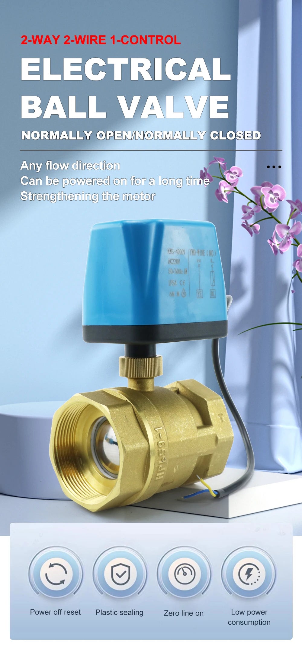 1/2" 3/4" 1" 2" Normally Closed Motorized Ball Valve 220V 12V 24V 2-Wire Brass Electric Solenoid Valve DN15 DN20 DN25 DN32