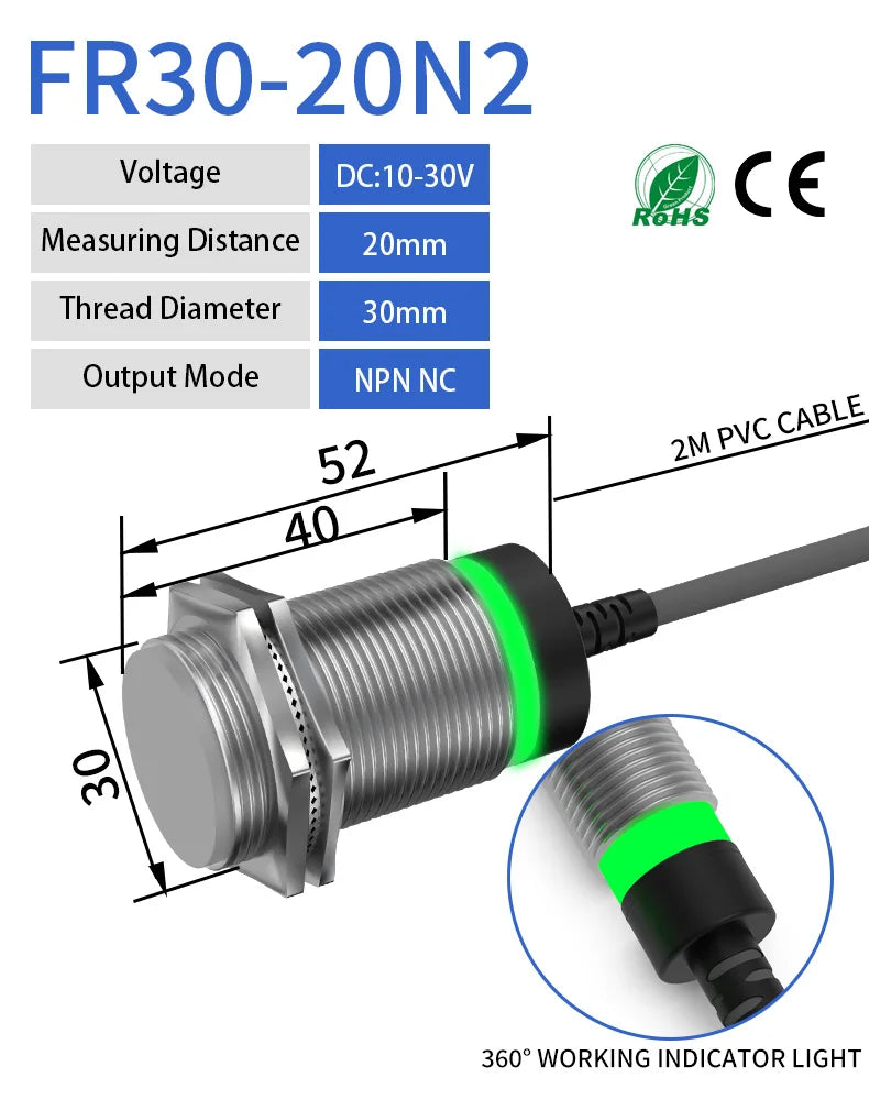 GTRIC M30 Long Distance Proximity Sensors 12-24V DC NPN PNP Sensing Range 20mm 25mm 40mm Industrial Non-contact Inductive Switch