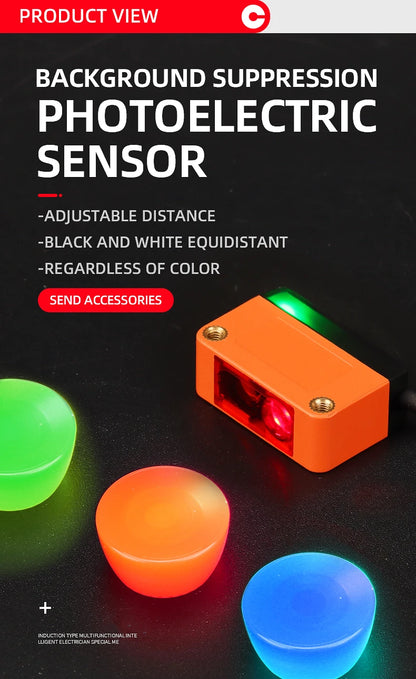 10-300mm Sensing Distance Infrared Diffuse Reflection BackgroundPNP/NPN NO/NC IP67 Optical Sensor DC10-30V Adjustable