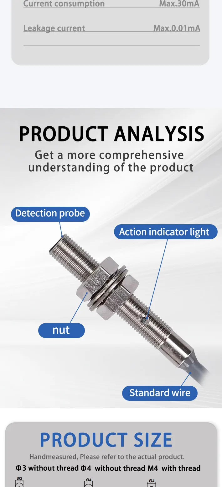 M3 small Proximity switch sensor IP67 waterproof NPN or PNP Unthreaded 24VDC Detecting metals