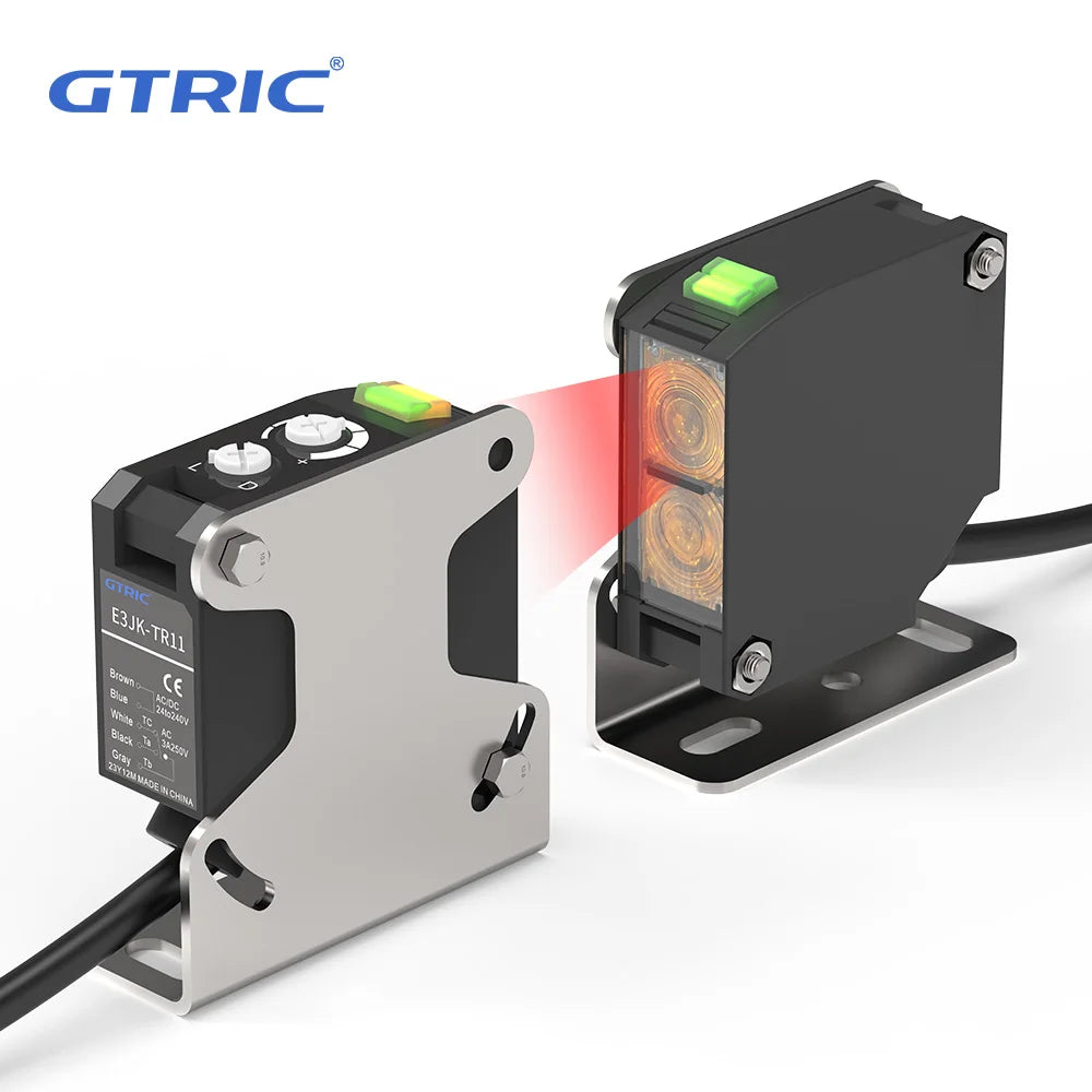 GTRIC E3JK-TR12 Square Photoelectric Sensor Through-beam 24-240V AC/DC Universal Relay Output Diffused Photoelectric Switch