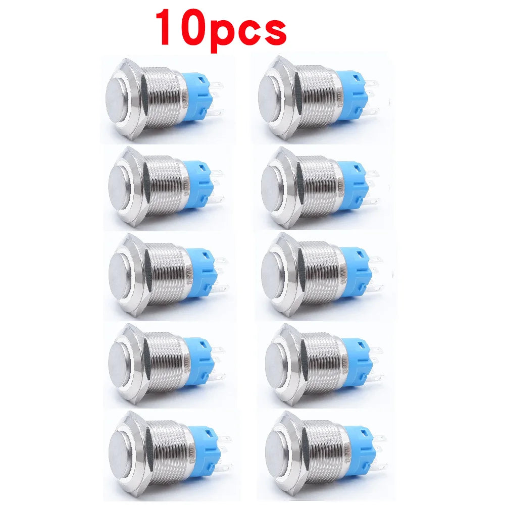 10pcs 16mm 19mm 22mm Metal Push Button Switch with Fixed PC Power Supply Switches Car Engine Momentary Latching LED 5v 12v 220v