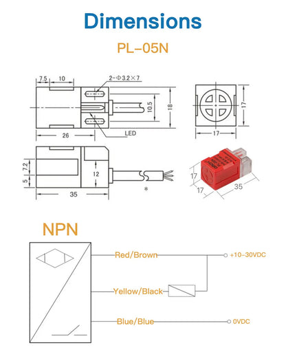 Fonland Inductive Proximity Sensor Switches PL-05N 5mm NPN Out DC10-30V Normal Open ON/OFF Switch