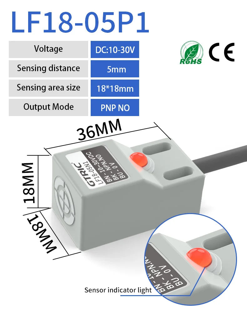GTRIC SN04 Series Square Inductive Proximity Sensor Switch Premium Type Sensing Distance 5mm IP67 10-30VDC 3-wire NPN PNP