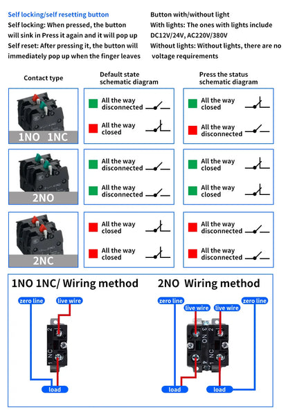 10Pcs 22mm Spring Return Push Button Switch,for Home or Industrial Equipment, Operating Rooms, Distribution Boxes.