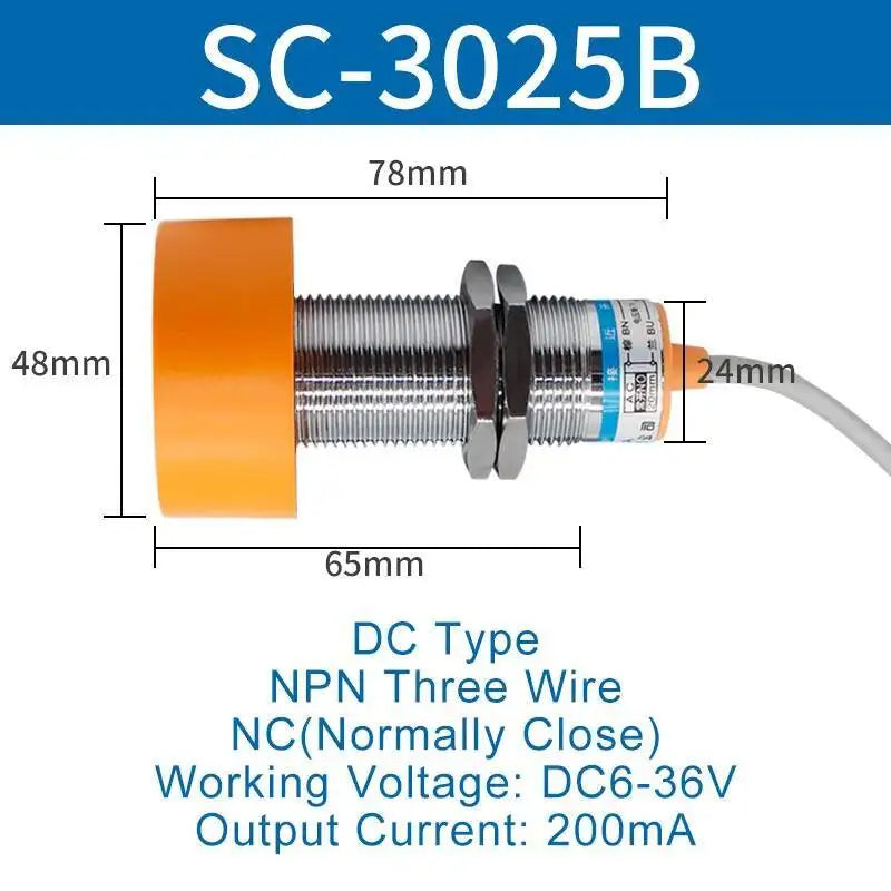 Inductive Proximity Switch Sensor Waterproof SC-3020A Three Wire NPN Normally Open 24V DC M40 20mm