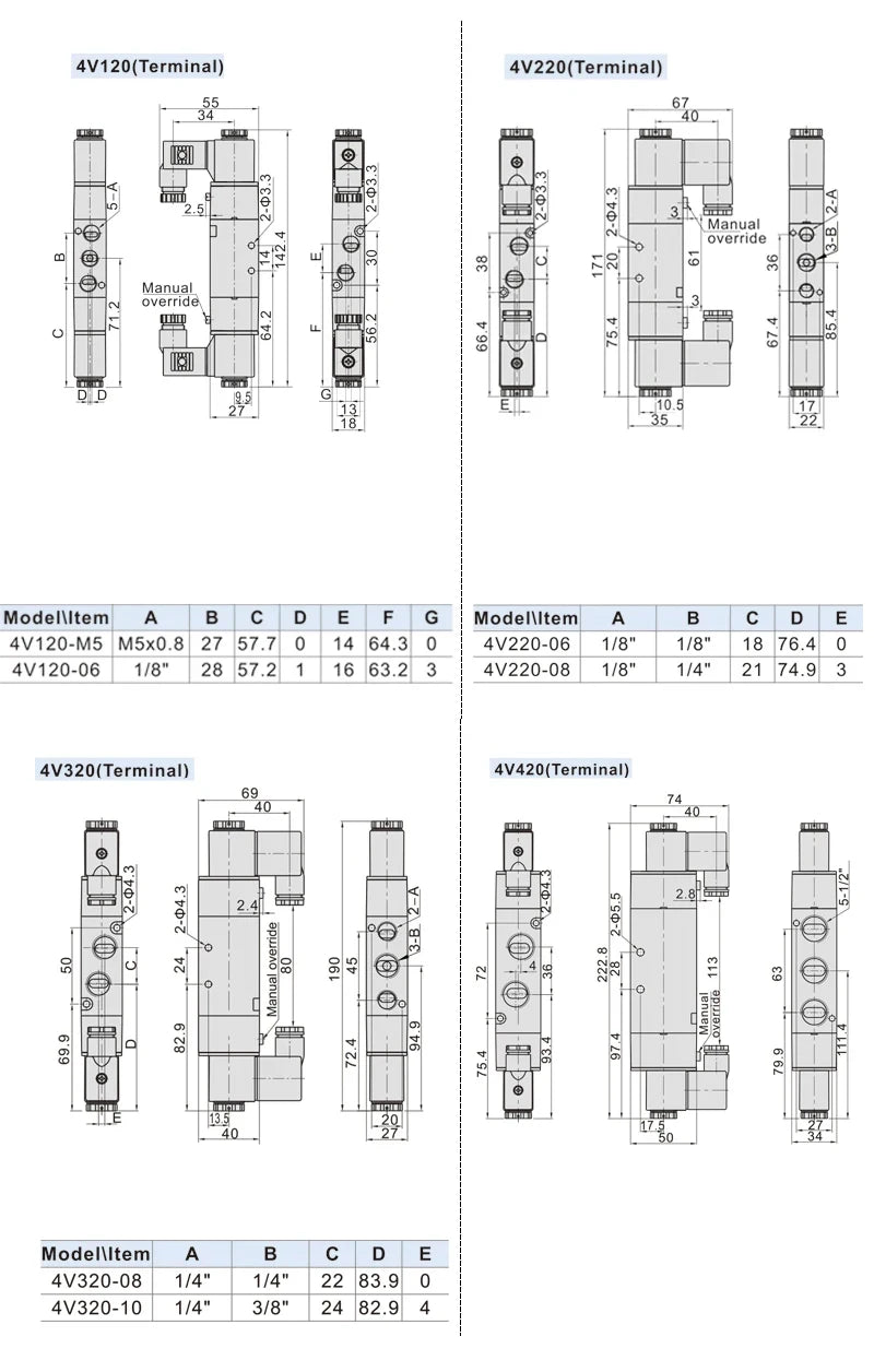 4V Series Pneumatic Valve 5/2 5/3  Valves Controller 4V210-08 4V220-08 4V330C-10 Air Electromagnetic AC220V DC24V DC12V Solenoid