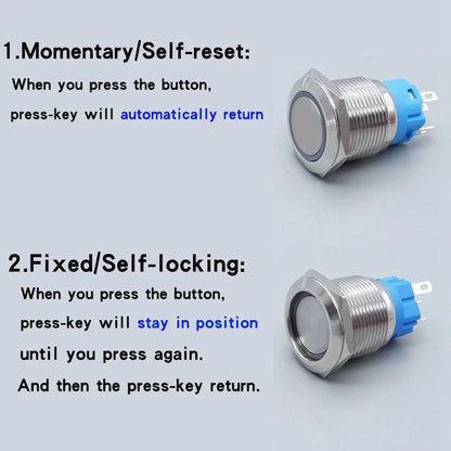 20pcs Metal Push Switch LED Light 16mm 19mm 22mm Momentary Latching With Socket Waterproof Button Car Start Switch 5V 12V 220V