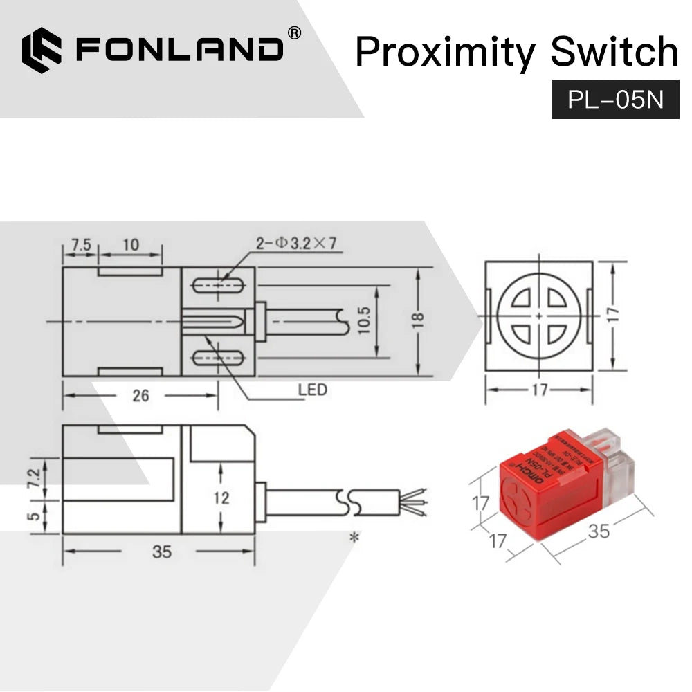 Fonland Inductive Proximity Sensor Switches PL-05N 5mm NPN Out DC10-30V Normal Open ON/OFF Switch