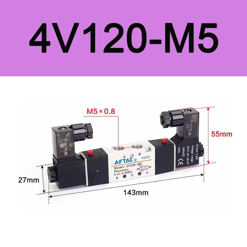 AirTAC 4V120-06 4V220-08 4V320-10 4v420-15 Solenoid Valve Air Valve Two Position Five Way Reversing Valve 12V 24V 110V 220V