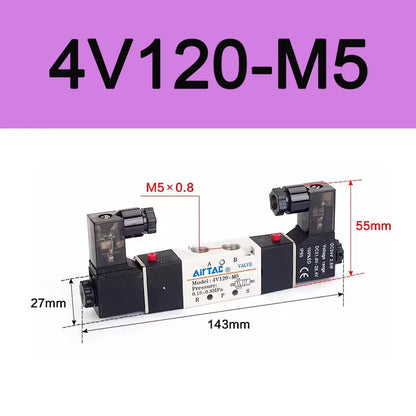AirTAC 4V120-06 4V220-08 4V320-10 4v420-15 Solenoid Valve Air Valve Two Position Five Way Reversing Valve 12V 24V 110V 220V