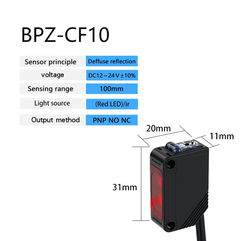 BXUAN E3Z infrared diffuse reflection photoelectric switch sensor NPN PNP NO+NC Sn: 10cm-30cm lens reflection optical sensor