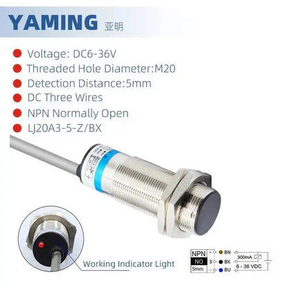 LJ20A3-5 Inductive Proximity Switch Sensor M20 NPN PNP 5mm Two-wire Normally Closed NO NC DC6-36V