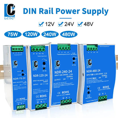 LCTC Switching Power Supply NDR-75W 120W 240W 480W Industrial DIN Rail 12V 24V 48V AC/DC Single Output Power Transformer