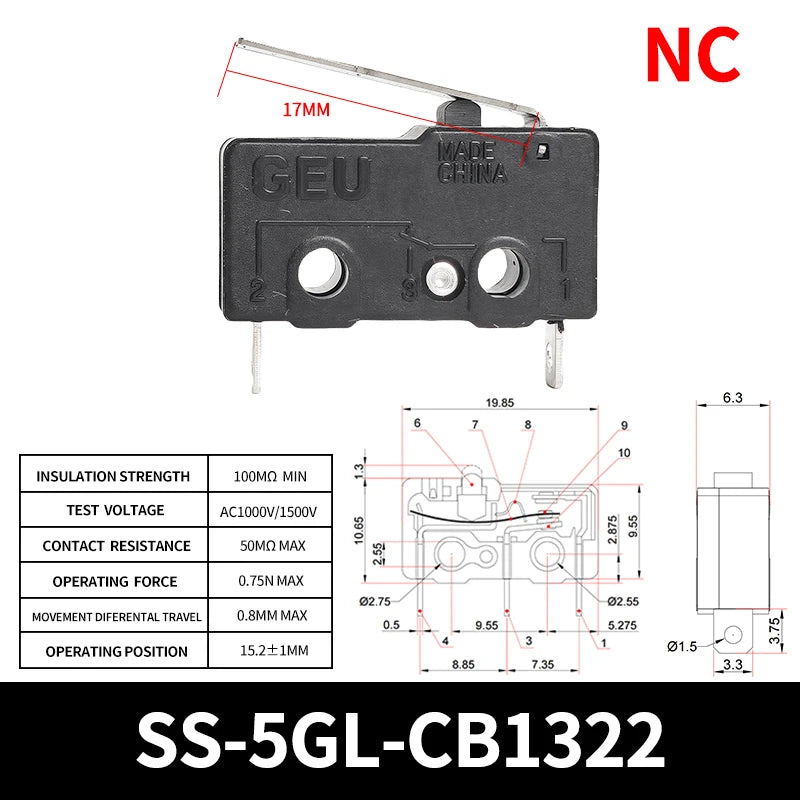 10/50/100PCS SS-5Gl NO/NC/Changeover  Subminiature Micro Switch, 2-Terminal  Pre-Wired 3-Terminal Micro Limit Switch
