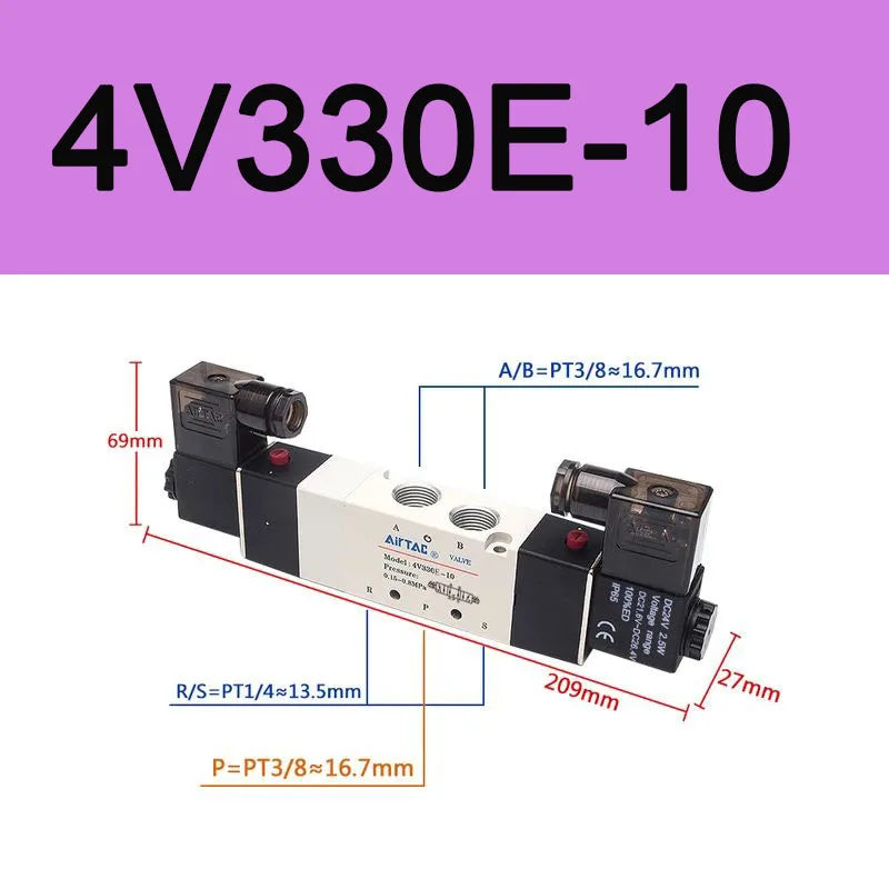 AirTAC 4V130C-06 4V230C-08 4V330C-10 4V430C-15 Pneumatic Air Solenoid Valve 5 Port 3 Position Way Reversing  12V 24V 110V 220V