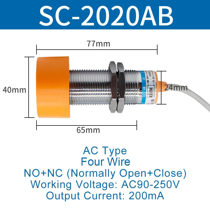 1.1 Meters Inductive Proximity Switch Sensor Waterproof SC-3020A Three Wire NPN PNP NO NC 24V DC AC M40 20mm