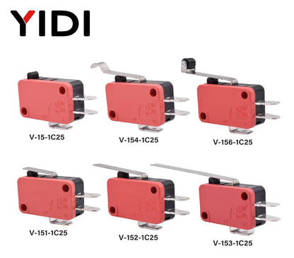 5/10pcs Micro SPDT On Off Momentary Switch Travel Limit Switch 1NO1NC Roller Lever V-15 V-151 V-152 V-153 V-154 V-155 V-156-1C25