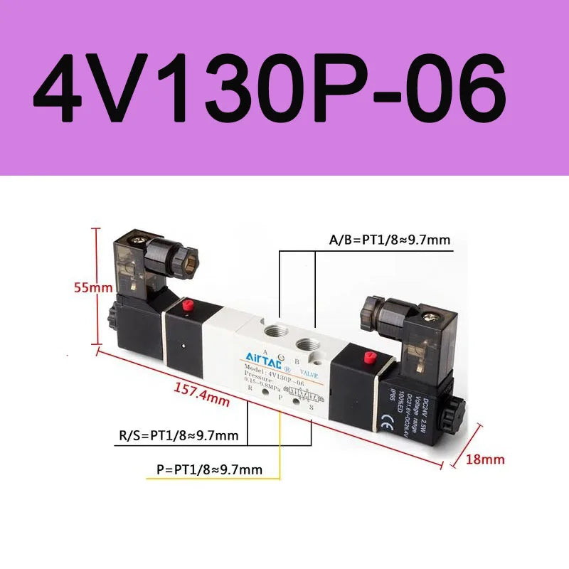 AirTAC 4V130C-06 4V230C-08 4V330C-10 4V430C-15 Pneumatic Air Solenoid Valve 5 Port 3 Position Way Reversing  12V 24V 110V 220V