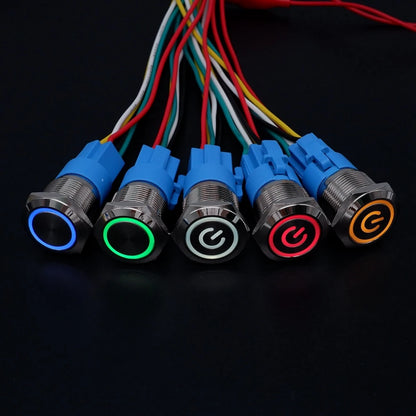 20pcs Metal Push Switch LED Light 16mm 19mm 22mm Momentary Latching With Socket Waterproof Button Car Start Switch 5V 12V 220V