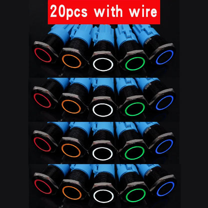 20pcs 16mm 19mm 22mm Metal Push Button Switch LED Ring Power Light Momentary Latching Waterproof  5V 12V 24V 220V Black 1NO1NO