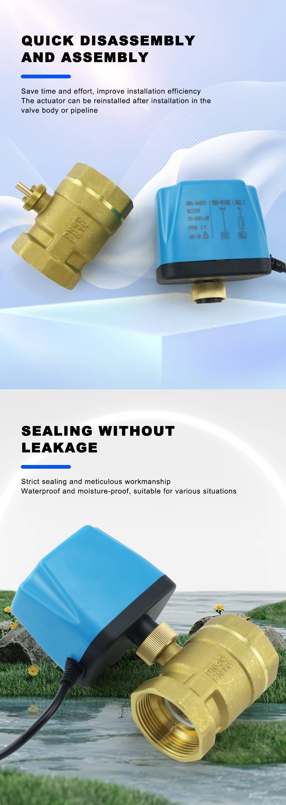 1/2" 3/4" 1" 2" Normally Closed Motorized Ball Valve 220V 12V 24V 2-Wire Brass Electric Solenoid Valve DN15 DN20 DN25 DN32