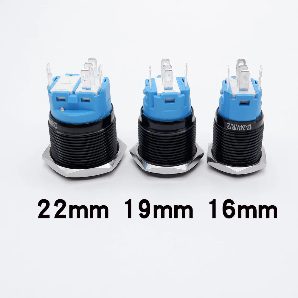 5pcs 16mm 19mm 22mm Metal Push Button Switch Momentary Latching Led Light Flat Head Red Blue Green Yellow White 5V 12V 24V 220V
