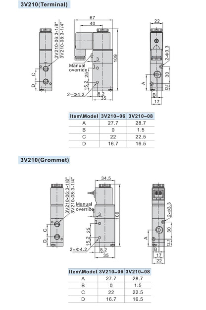 Pneumatic Solenoid Valve 3V210-08 DC12V DC24V AC110V AC220V 3 Way 2 Position Air Directional Control Valve  Gas Magnetic Valve
