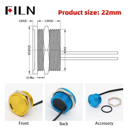 Botón Pulsador Piezoeléctrico FILN IP68, 16/19/22mm, Salida por Pulso, Industrial/Médico/Marino