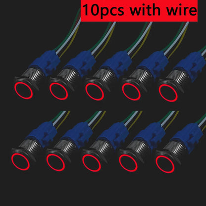 10pcs Momentary Switch 12v Metal Push Button Latching 16mm 19mm 22mm Red Blue LED Light Start Stop PC Power 3v 5v 6v 24v 220v