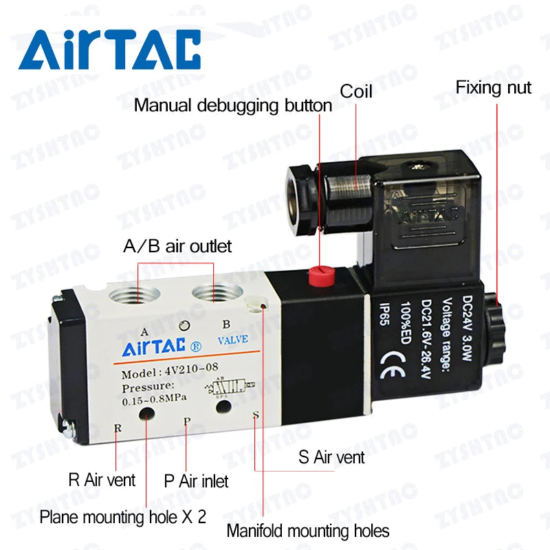 4v210-08 Original AirTac Brand Pneumatic Electric Solenoid Valve Directional Control Air Magnetic Valve DC 12V 24V 220V 4v210