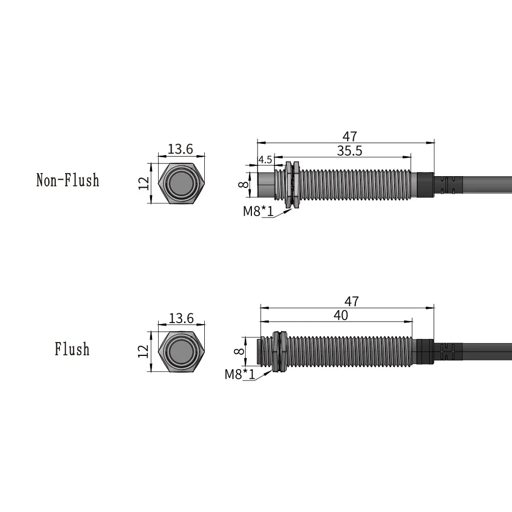 GTRIC Long Distance Proximity Sensor M8 10-30V NPN PNP NO NC Flush Non-Flush Sensing Range 2mm 4mm Inductive Switch