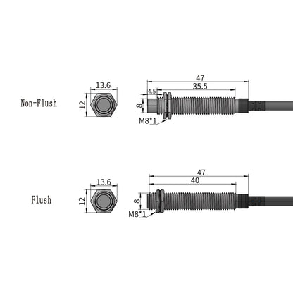 GTRIC Long Distance Proximity Sensor M8 10-30V NPN PNP NO NC Flush Non-Flush Sensing Range 2mm 4mm Inductive Switch