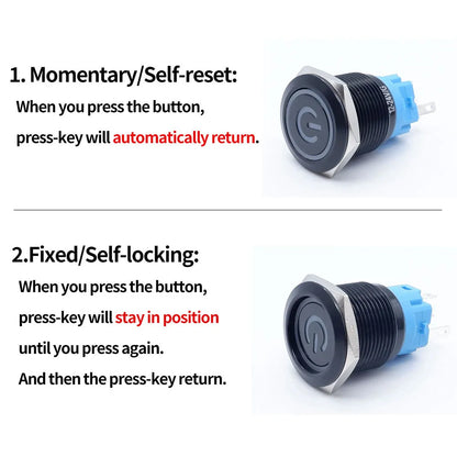 5pcs 16mm 19mm 22mm Metal Push Button Switch Momentary Latching Led Light Flat Head Red Blue Green Yellow White 5V 12V 24V 220V