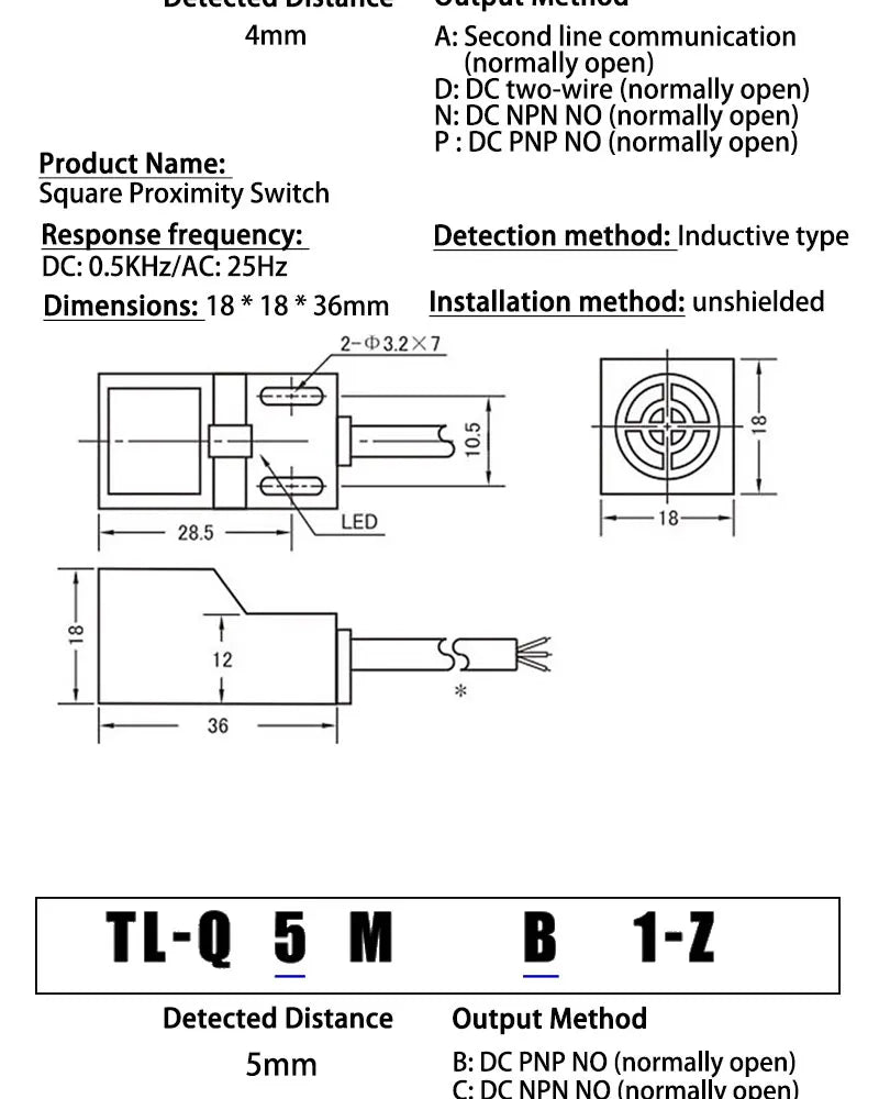 SN04-N-A-P Proximity Switch Sensor Three-wireDC AC NPN PNP Normally Open Light LJ4/5/6-A3 Square Metal Induction Sensor TL-Q5MB1