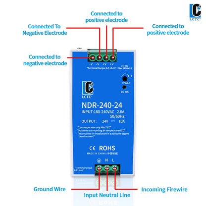 LCTC Switching Power Supply NDR-75W 120W 240W 480W Industrial DIN Rail 12V 24V 48V AC/DC Single Output Power Transformer