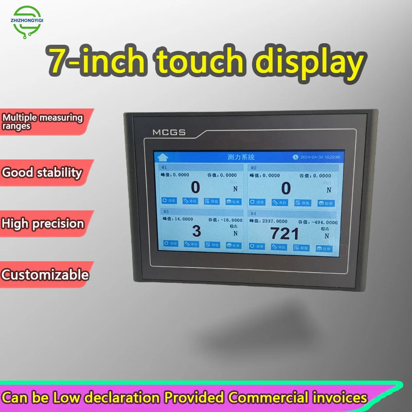 Touch Display Measuring System, 7 Inputs + 16 NPN Transistor Outputs, USB Data Export  PLC Touchscreen Measurement Controller
