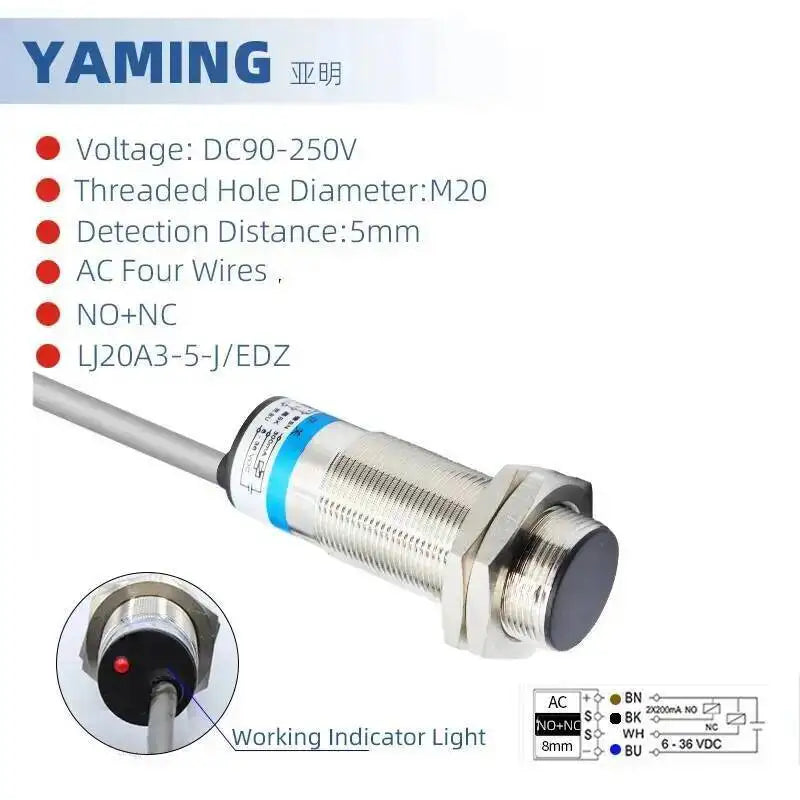 LJ20A3-5 Inductive Proximity Switch Sensor M20 NPN PNP 5mm Two-wire Normally Closed NO NC DC6-36V