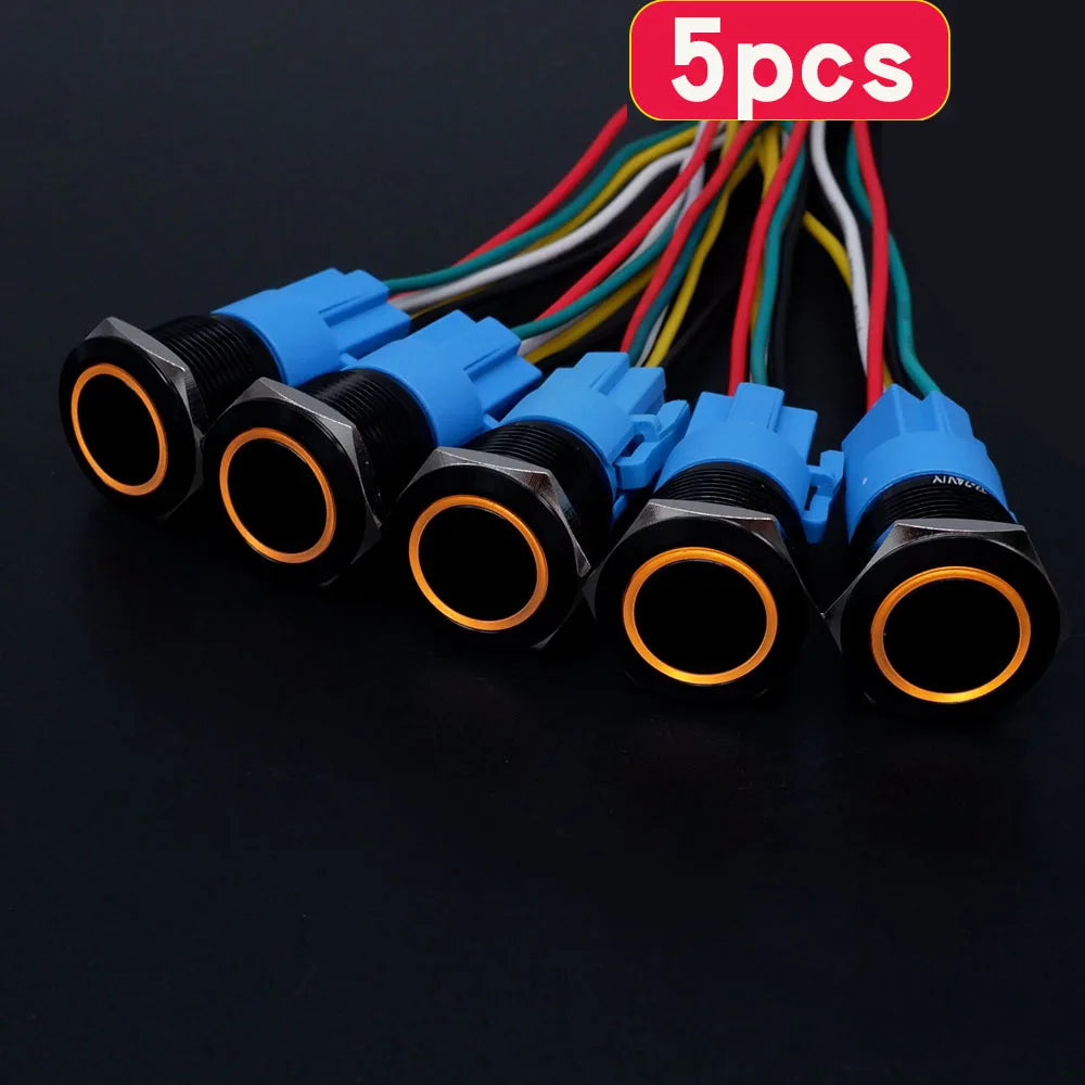 5pcs 16mm 19mm 22mm Metal Push Button Switch Momentary Latching Led Light Flat Head Red Blue Green Yellow White 5V 12V 24V 220V