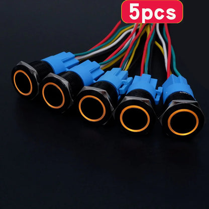 5pcs 16mm 19mm 22mm Metal Push Button Switch Momentary Latching Led Light Flat Head Red Blue Green Yellow White 5V 12V 24V 220V