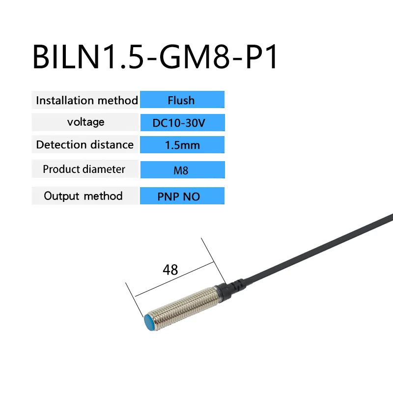 M8 Inductive Proximity Switch Sensor Flush Mount DC 10-30V AC90-250V NPN PNP NO NC Output for Industrial Automation