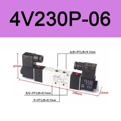 AirTAC 4V130C-06 4V230C-08 4V330C-10 4V430C-15 Pneumatic Air Solenoid Valve 5 Port 3 Position Way Reversing  12V 24V 110V 220V